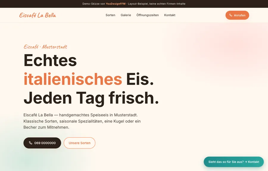 Web-Design-Beispiel, Stufe Starter, Eiscafé